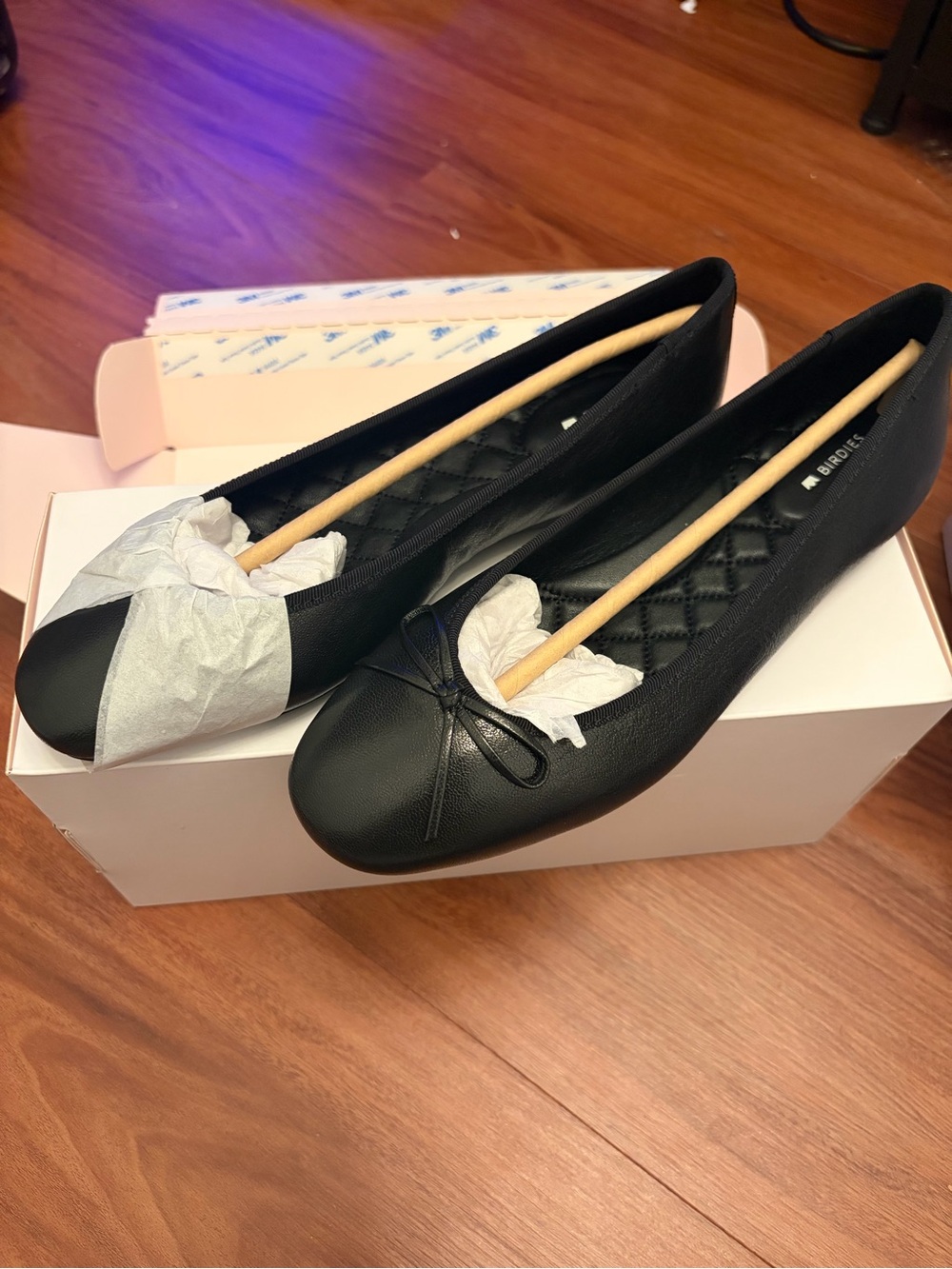 NEW Birdies Hummingbird Noir Black Leather Ballet Flats Size 8.5